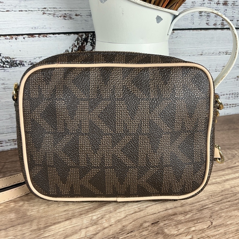 Michael Kors Fulton Small Bag Signature Brown Tan Gold Crossbody‎ Purse - Picture 9 of 11